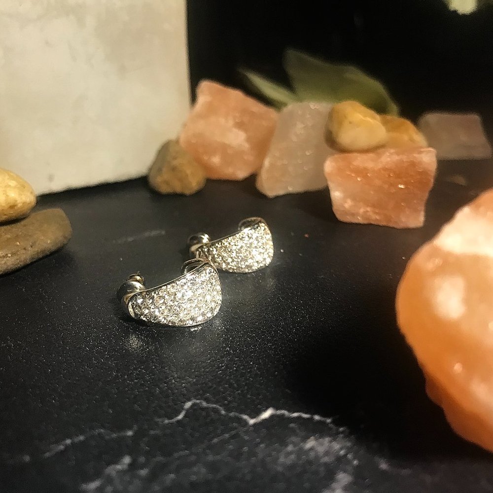 Sterling Silver Crystal Shimmer Semihoop Earrings